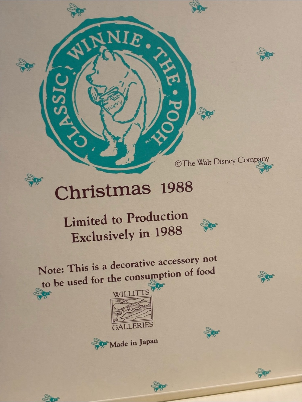 Vintage Christmas 1988 Classic Winnie The Pooh Disney Collectors Plate Willittis - Picture 4 of 8